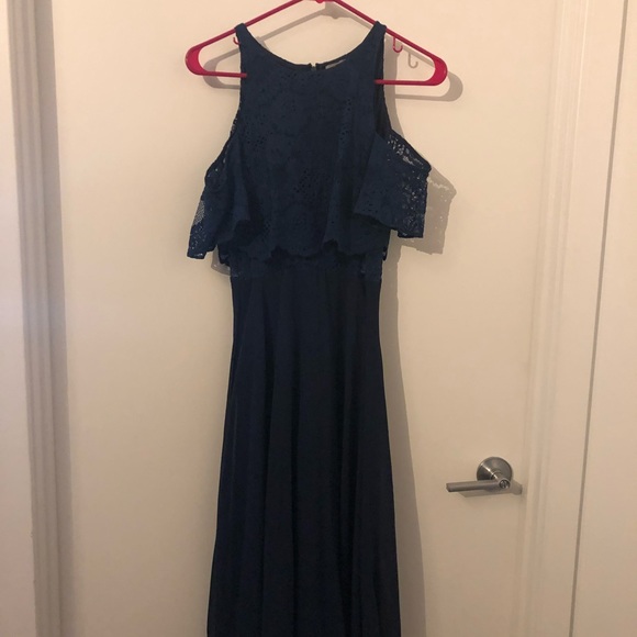 Navy blue cold shoulder midi dress - Picture 1 of 4